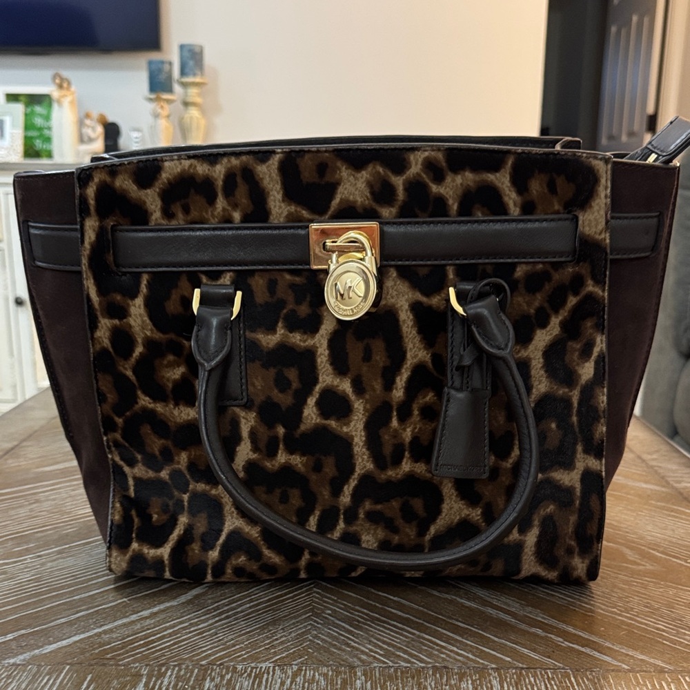 Michael Kors Hamilton Leopard calf hair bag